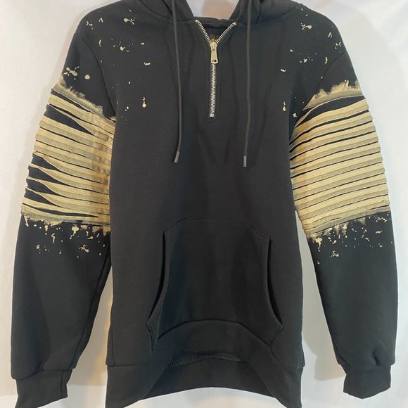 Tailored Recreation Premium Black w/ Gray Paint Hoodie Sweatshirt Men's Size - Picture 8 of 12